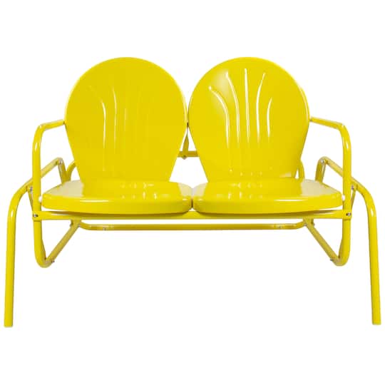 2-Person Outdoor Retro Metal Tulip Double Glider Patio Chair